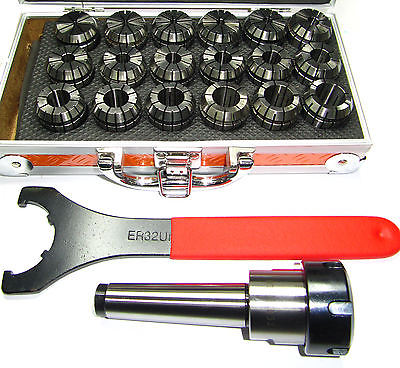  Цанговый патрон ER32 МК2 (MT2) с комплектом цанг 3-20 мм (ER32), 18 цанг в комплекте